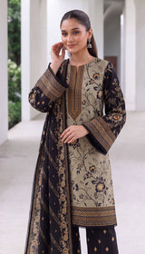 D# 1001 Black Digital Khaddar 3 Piece Unstitched