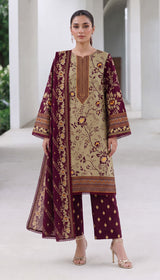 D# 1001 Maroon Digital Khaddar 3 Piece Unstitched
