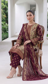 D# 1001 Maroon Digital Khaddar 3 Piece Unstitched