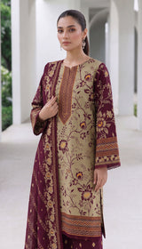 D# 1001 Maroon Digital Khaddar 3 Piece Unstitched