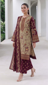 D# 1001 Maroon Digital Khaddar 3 Piece Unstitched