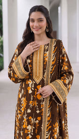 D# 1003 Brown Digital Khaddar 3 Piece Unstitched