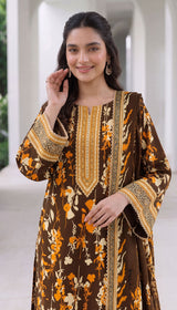 D# 1003 Brown Digital Khaddar 3 Piece Unstitched