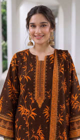 D# 1005 Brown Digital Khaddar 3 Piece Unstitched