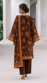 D# 1005 Brown Digital Khaddar 3 Piece Unstitched