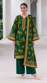 D# 1005 Green Digital Khaddar 3 Piece Unstitched