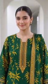 D# 1005 Green Digital Khaddar 3 Piece Unstitched