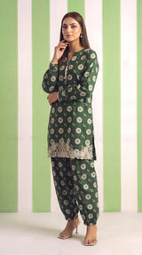 DES # 1375, Green 2 Pcs Unstitched Lawn