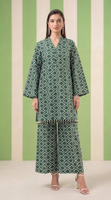 DES # 1378, Green 2 Pcs Unstitched Lawn