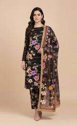 D#514 BLACK DIGITAL CLASSIC LINEN 3PCS UNSTITCHED