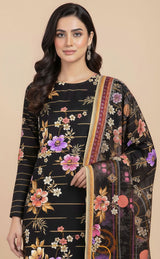 D#514 BLACK DIGITAL CLASSIC LINEN 3PCS UNSTITCHED