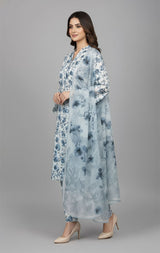 D#7008 SEA GREEN DIGITAL CLASSIC LINEN 3PCS UNSTITCHED