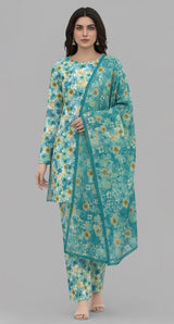 D#7016 GREEN DIGITAL CLASSIC LINEN 3PCS UNSTITCHED