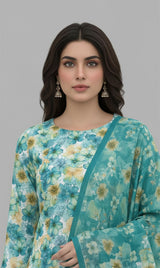 D#7016 GREEN DIGITAL CLASSIC LINEN 3PCS UNSTITCHED