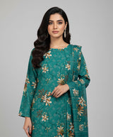 D#7036 GREEN DIGITAL CLASSIC LINEN 3PCS UNSTITCHED