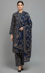 D#7037 NAVY DIGITAL CLASSIC LINEN 3PCS UNSTITCHED