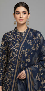 D#7037 NAVY DIGITAL CLASSIC LINEN 3PCS UNSTITCHED