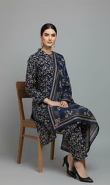 D#7037 NAVY DIGITAL CLASSIC LINEN 3PCS UNSTITCHED