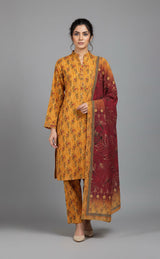 D#7038 YELLOW DIGITAL CLASSIC LINEN 3PCS UNSTITCHED