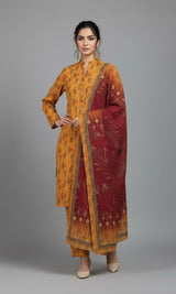 D#7038 YELLOW DIGITAL CLASSIC LINEN 3PCS UNSTITCHED