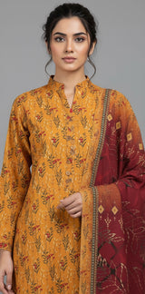 D#7038 YELLOW DIGITAL CLASSIC LINEN 3PCS UNSTITCHED