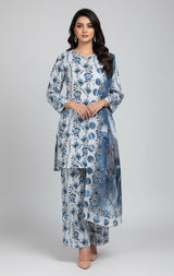 D#7040 BLUE DIGITAL CLASSIC LINEN 3PCS UNSTITCHED