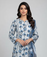 D#7040 BLUE DIGITAL CLASSIC LINEN 3PCS UNSTITCHED
