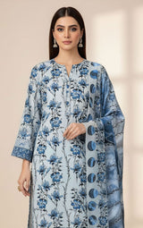 D#7040 BLUE DIGITAL CLASSIC LINEN 3PCS UNSTITCHED