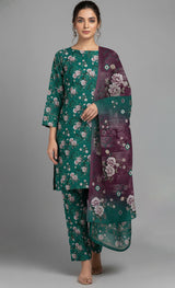 D#7042 GREEN DIGITAL CLASSIC LINEN 3PCS UNSTITCHED