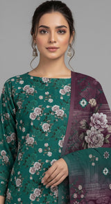 D#7042 GREEN DIGITAL CLASSIC LINEN 3PCS UNSTITCHED