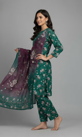 D#7042 GREEN DIGITAL CLASSIC LINEN 3PCS UNSTITCHED