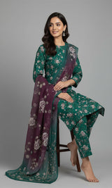 D#7042 GREEN DIGITAL CLASSIC LINEN 3PCS UNSTITCHED