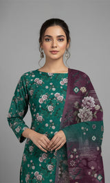D#7042 GREEN DIGITAL CLASSIC LINEN 3PCS UNSTITCHED