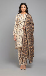 D#7055 BEIGE DIGITAL CLASSIC LINEN 3PCS UNSTITCHED