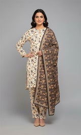 D#7055 BEIGE DIGITAL CLASSIC LINEN 3PCS UNSTITCHED