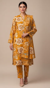 D#7056 MUSTARD DIGITAL CLASSIC LINEN 3PCS UNSTITCHED