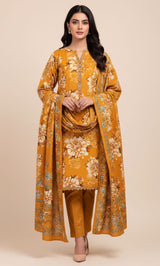 D#7056 MUSTARD DIGITAL CLASSIC LINEN 3PCS UNSTITCHED