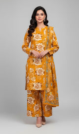 D#7056 MUSTARD DIGITAL CLASSIC LINEN 3PCS UNSTITCHED