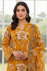 D#7056 MUSTARD DIGITAL CLASSIC LINEN 3PCS UNSTITCHED