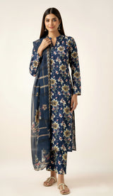 D#830 BLUE DIGITAL CLASSIC LINEN 3PCS UNSTITCHED