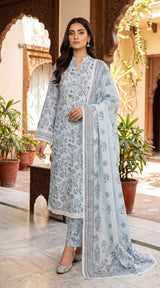 D# 38 Sky Blue Banadora Lawn 3 Pcs Unstitched