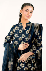 DES # 502 TEAL-BLUE 3 PCS UNSTITCHED