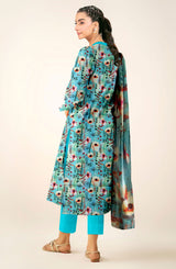 D#504 PRINTED SKY BLUE 3 PCS UNSTITCHED