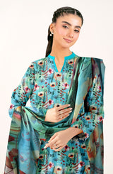 D#504 PRINTED SKY BLUE 3 PCS UNSTITCHED