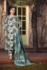 D#829 PRINTED TURQUOISE 3 PCS UNSTITCHED