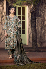 D#835 PRINTED BROWN 3 PCS UNSTITCHED