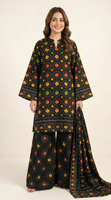 D# 11025 BLACK 3 PCS Unstitched Lawn
