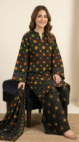 D# 11025 BLACK 3 PCS Unstitched Lawn