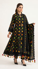 D# 11025 BLACK 3 PCS Unstitched Lawn