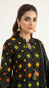 D# 11025 BLACK 3 PCS Unstitched Lawn